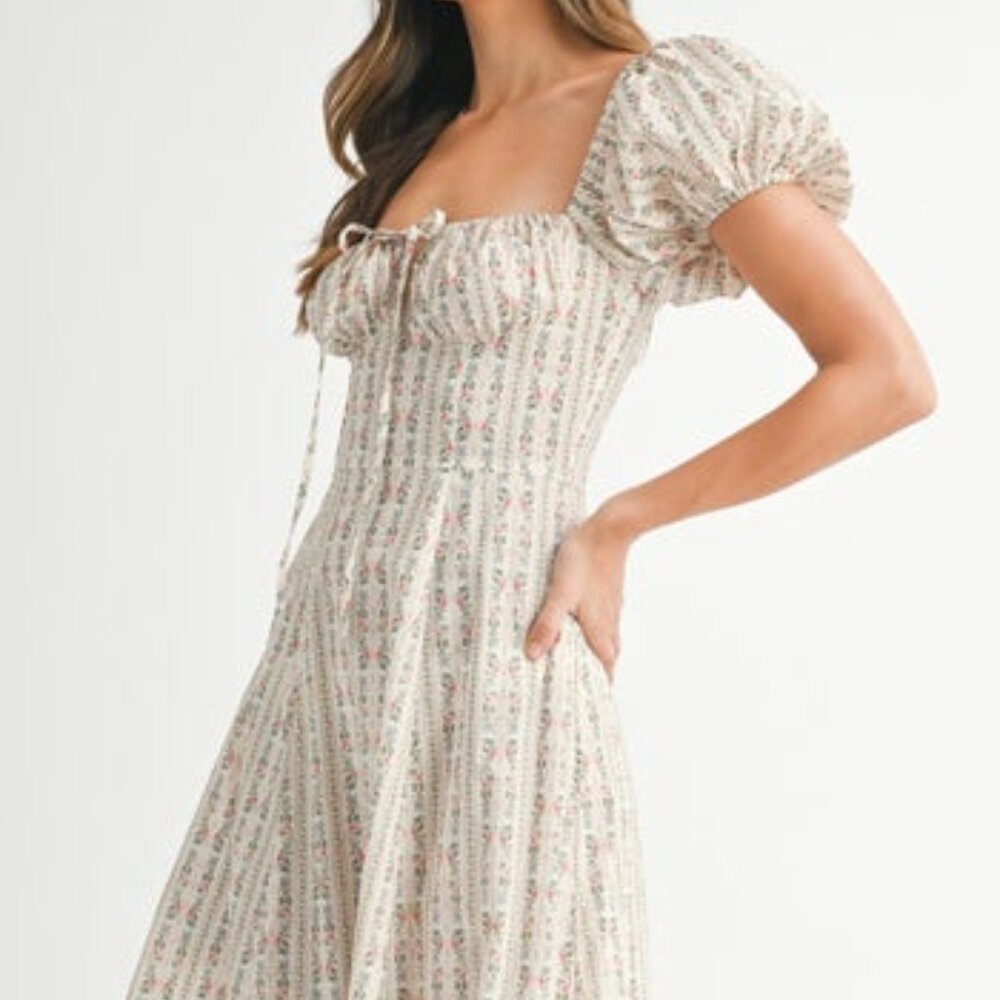 Princess Ruth Cream Floral Puff Sleeve Dress| Easter Church Dress - Picture 3 of 11